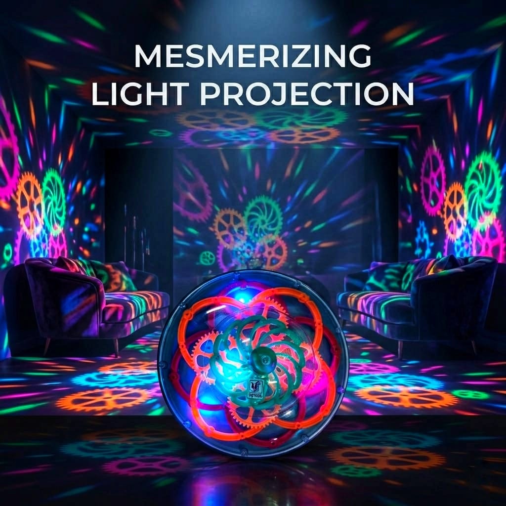 Round spinning light and musical toy