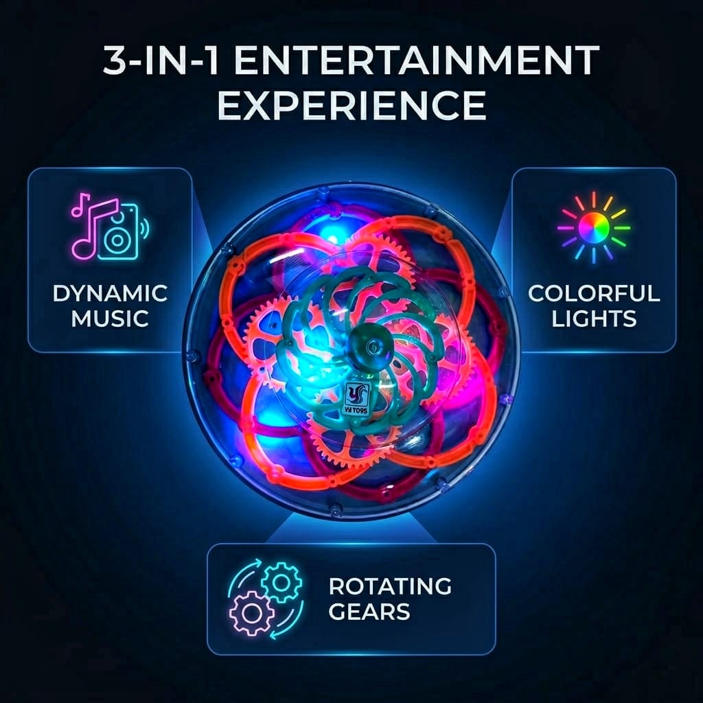 Round spinning light and musical toy