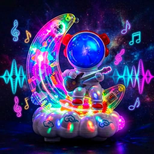 Moon and astronaut musical, light toy