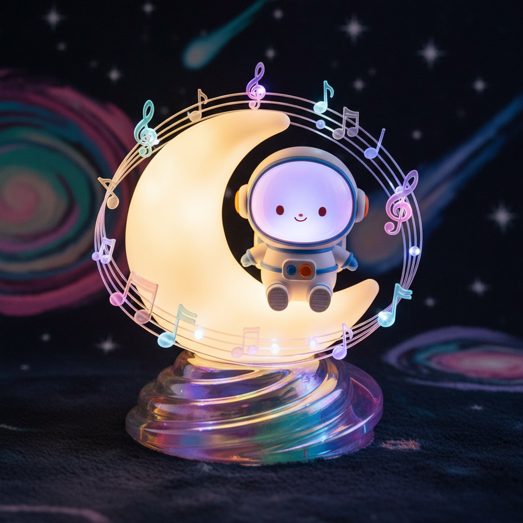 Moon and astronaut musical, light toy