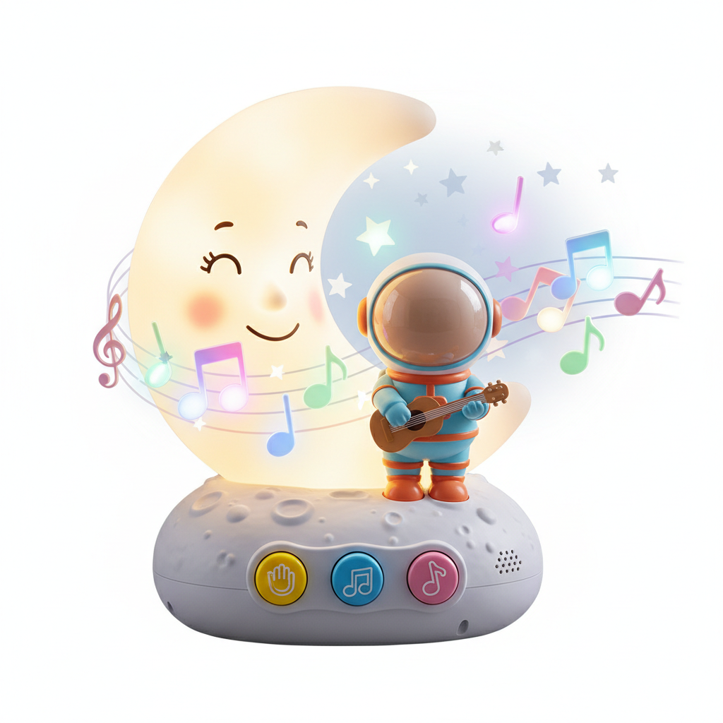Moon and astronaut musical, light toy